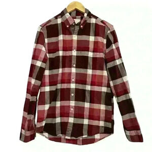 American Eagle plaid red burgundy button-down men’s shirt size small
